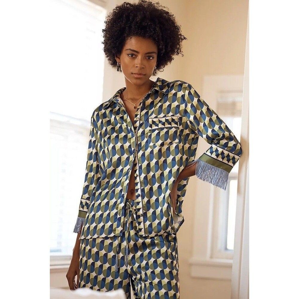 Anthropologie Fringe Cuff Pajama Top Small S NEW
